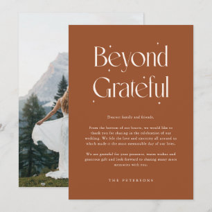 Beyond Grateful Whimsical Terracotta Wedding Photo Thank You Card