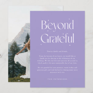 Beyond Grateful Whimsical Violet Wedding Photo Thank You Card