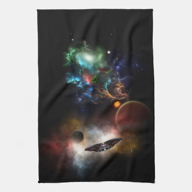 Beyond Space & Time Fractal Art II Spacescape Tea Towel (Vertical)