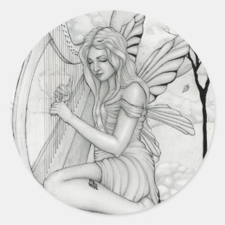 Beyond Time - fairy with harp Classic Round Sticker