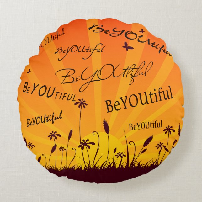 BeYOUtiful Sunset And Butterflies Round Cushion (Front)