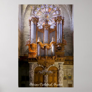 Béziers Cathedral, France, organ poster captioned