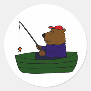 BF- Funny Bear Fishing Design Classic Round Sticker