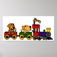 BF- Funny Dogs on a Train Cartoon Poster