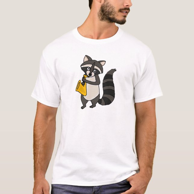 BF- Racoon Playing Saxophone Cartoon T-Shirt (Front)