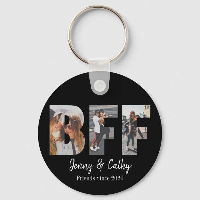 BFF 3 Photo Collage Best Friend Forever Black Key Ring (Front)