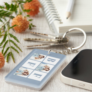 BFF 3 Photo Collage Best Friends Dusty Blue Key Ring