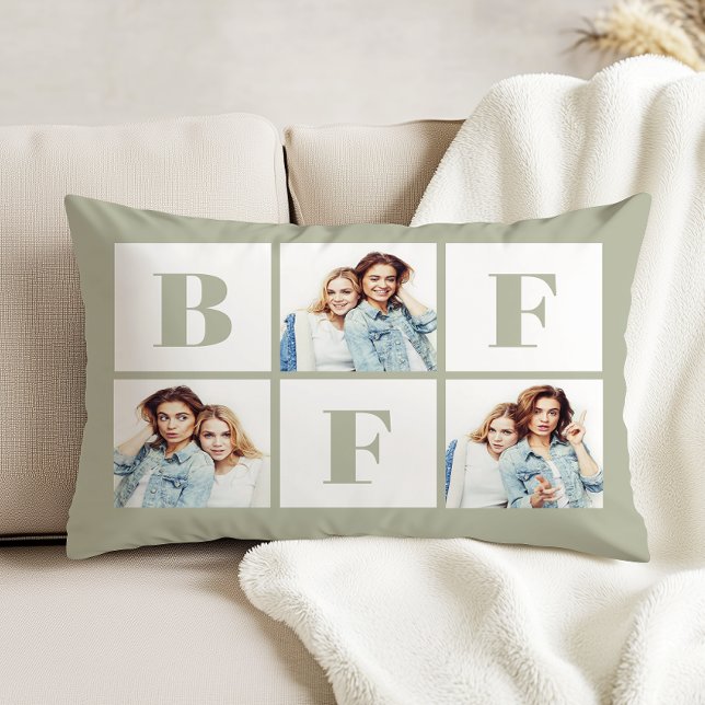 BFF 3 Photo Collage Best Friends Sage Green Decorative Cushion (Creator Uploaded)
