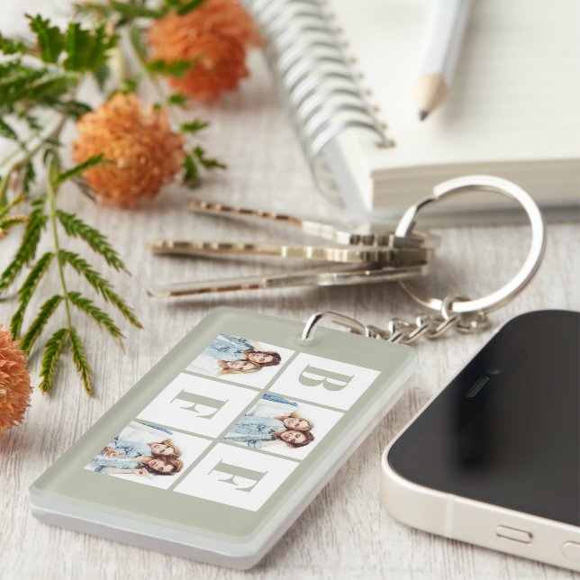 BFF 3 Photo Collage Best Friends Sage Green Key Ring (Front Right)