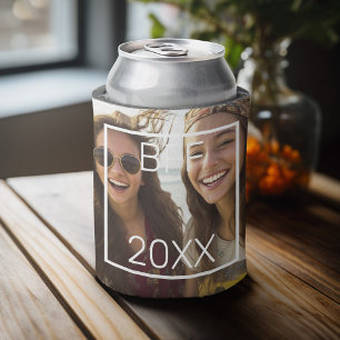 BFF - add square photo and date with white border Can Cooler