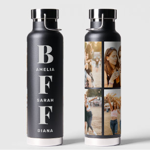  BFF   Best Friends 4 Photo Collage Custom Names Water Bottle