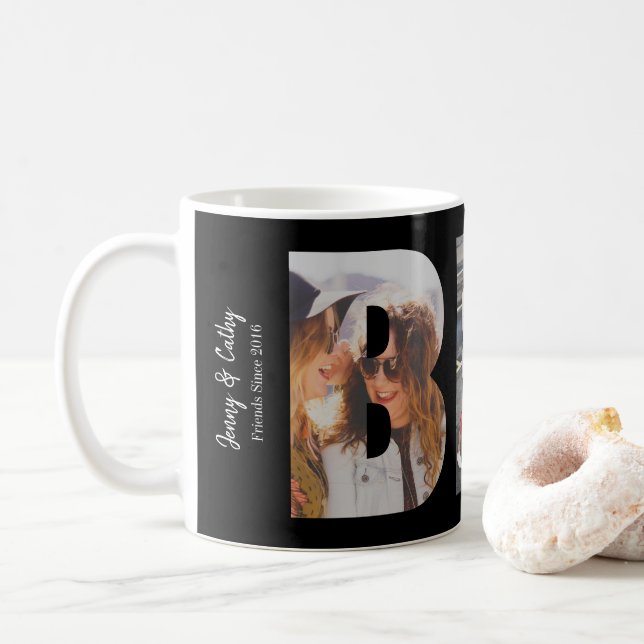 BFF Best Friends Forever 3 Photo Collage Black Coffee Mug (With Donut)