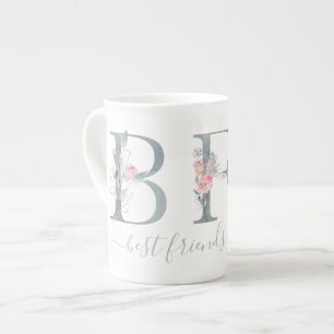 BFF Best Friends Forever Blush Watercolor Floral Bone China Mug
