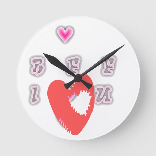 BFF. Best Friends Forever: I Love You Art Print Round Clock (Front)