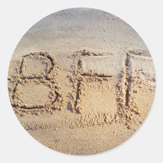 #BFF Best Friends Forever, Word on beach Classic Round Sticker (Front)