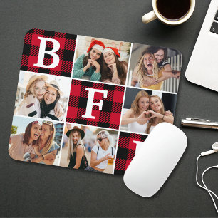 BFF Best Friends Red Plaid Keepsake Pictures Mouse Mat