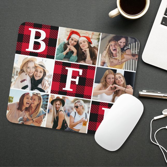 BFF Best Friends Red Plaid Keepsake Pictures Mouse Mat (Creator Uploaded)