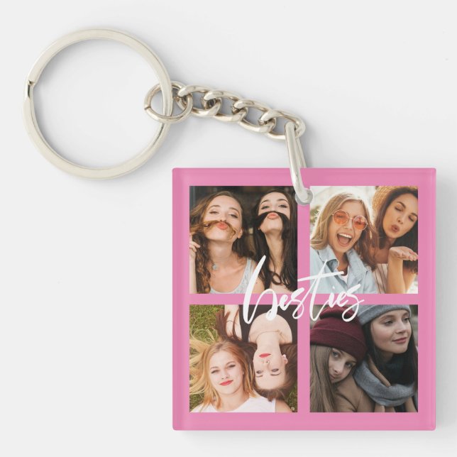 BFF Best Friends script photo gift pink Key Ring (Front)
