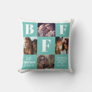 BFF Besties Photo Collage Teal Cushion