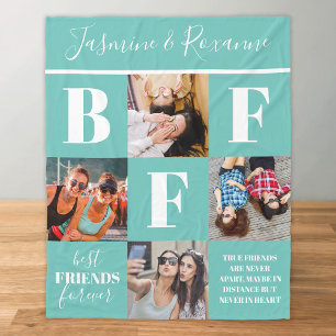 BFF Besties Photo Collage Teal Fleece Blanket