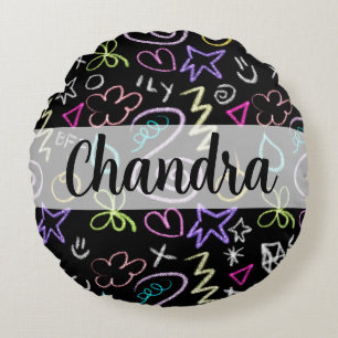 BFF Doodles - Faux Glitter Pattern Round Cushion