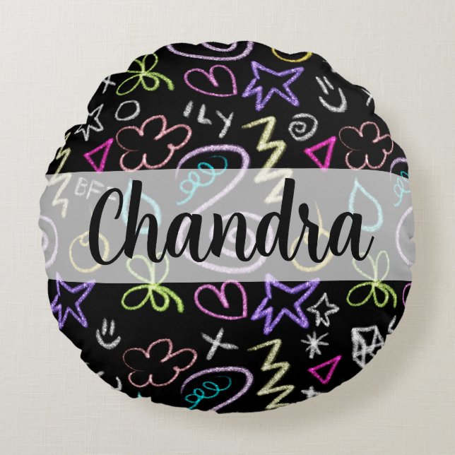 BFF Doodles - Faux Glitter Pattern Round Cushion (Front)