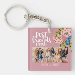 BFF Floral Photo Collage Best Friends Forever Keyc Key Ring