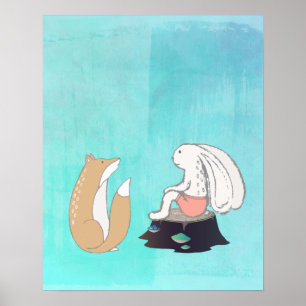 BFF Fox and Rabbit Cartoon Sketch Poster