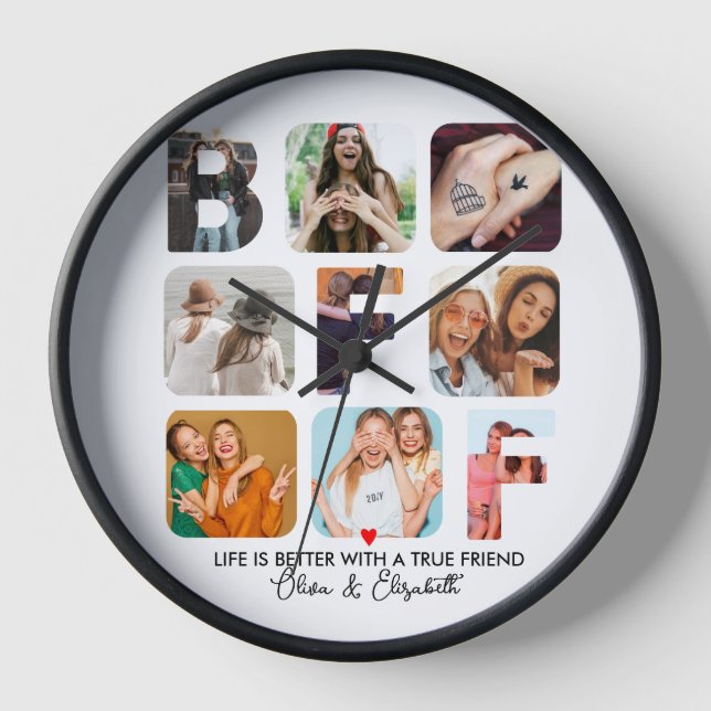 BFF Gifts Best Friends Forever Photo Collage Cute Clock (Front)