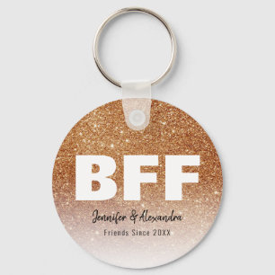 BFF Gold Glitter Personalised Best Friends Modern Key Ring