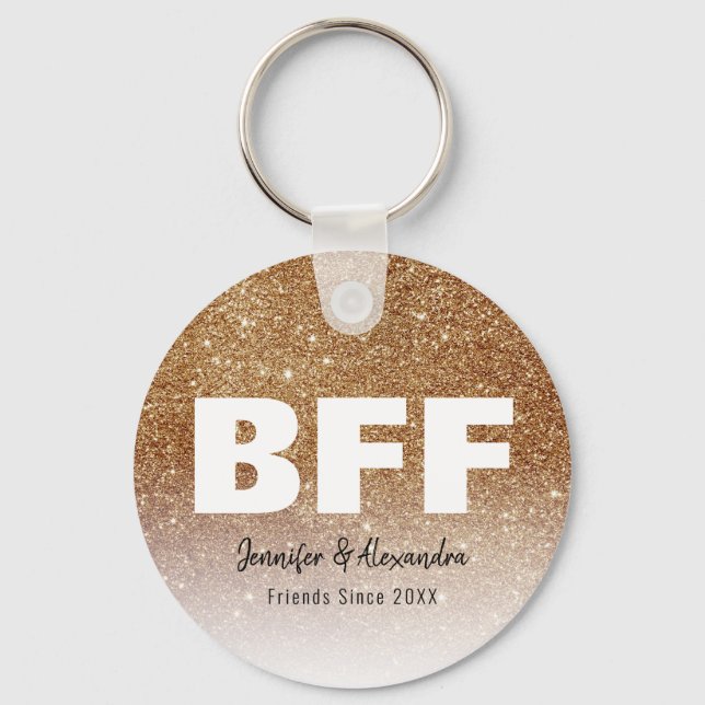 BFF Gold Glitter Personalised Best Friends Modern Key Ring (Front)