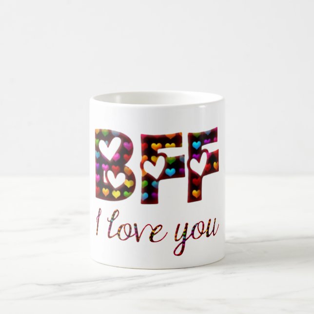 BFF I Love You Cute Hearts Typography Friendship Coffee Mug (Center)