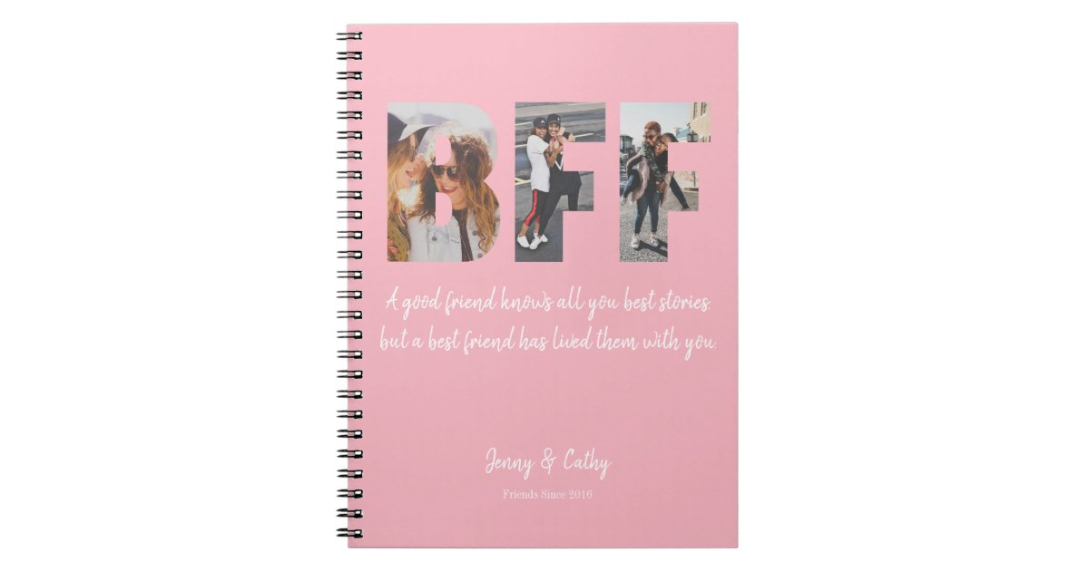 BFF Photo Collage Best Friend Forever Blush Pink Notebook | Zazzle