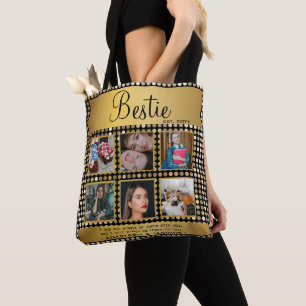 BFF Photo Collage Best Friend Quote Golden Glitter Tote Bag