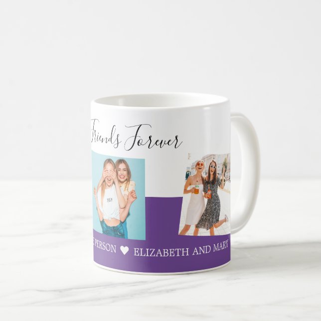 BFF Photo Collage Best Friends Custom Gift Purple Coffee Mug (Front Right)