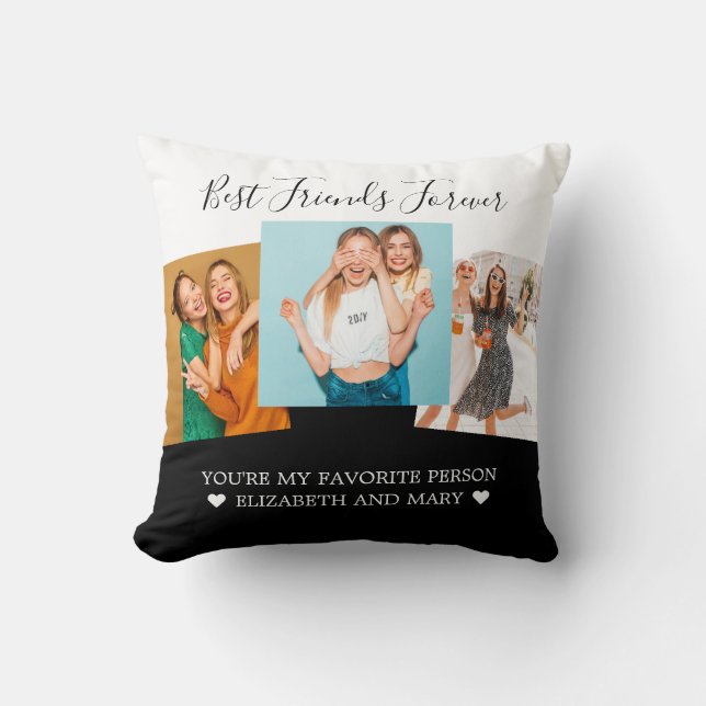 BFF Photo Collage Best Friends Personalised Black Cushion (Front)