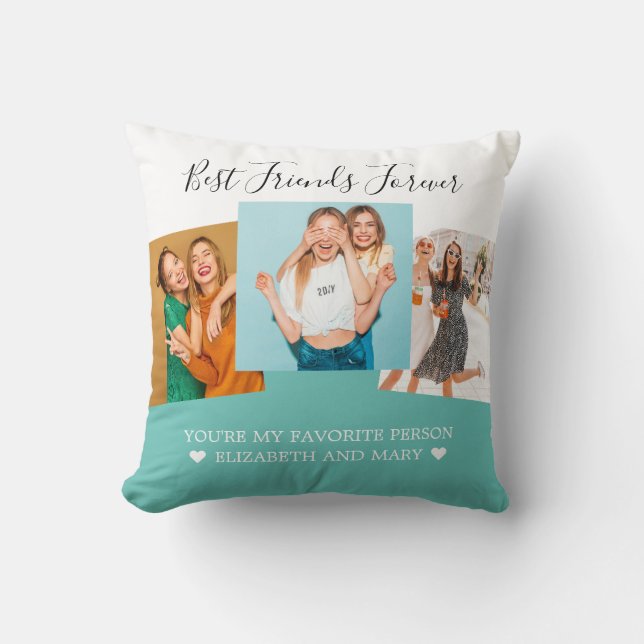 BFF Photo Collage Best Friends Personalised Teal Cushion (Front)