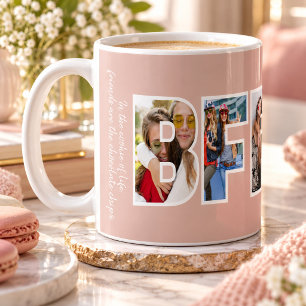 BFF Photo Collage Chic Trendy Pink Besties Quote Coffee Mug