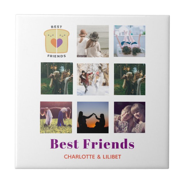BFF Photo Collage Gift Peanutbutter Jelly Sandwich Tile (Front)