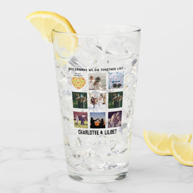 BFF Photo Collage Gifts Dusty Pink PIZZA Friends Glass (Front Ice)