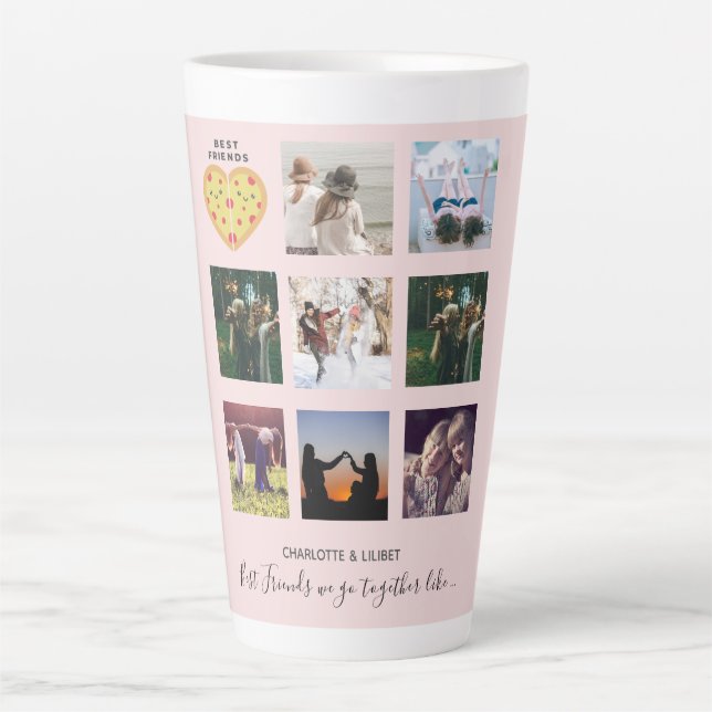 BFF Photo Collage Gifts Dusty Pink PIZZA Friends Latte Mug (Front)
