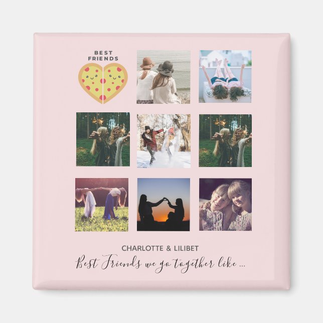 BFF Photo Collage Gifts Dusty Pink PIZZA Friends Magnet (Front)