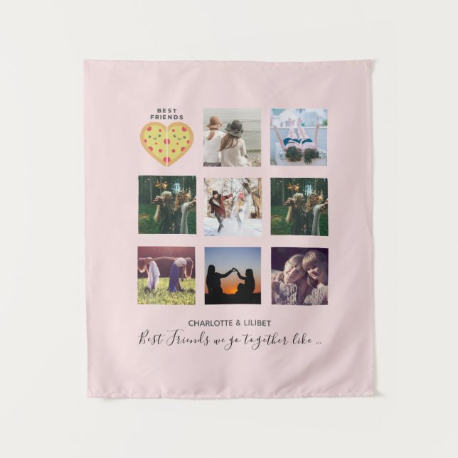 BFF Photo Collage Gifts Dusty Pink PIZZA Friends Tapestry (Front)