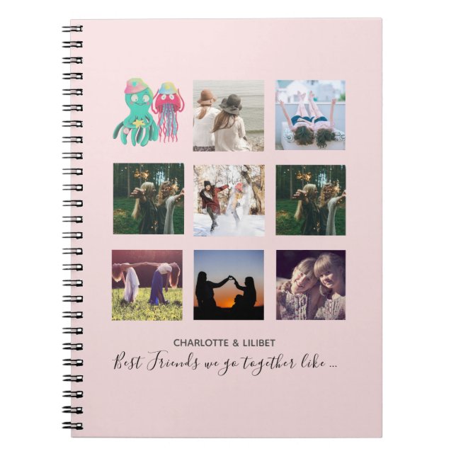 BFF Photo Collage Jellyfish Octopus Custom Gift Notebook (Front)