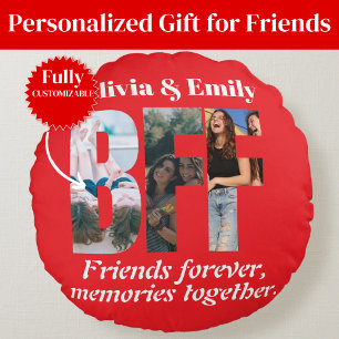 BFF Photo Collage Round Pillow – Gift for Friend