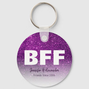 BFF Purple Gold Glitter Personalised Best Friends Key Ring