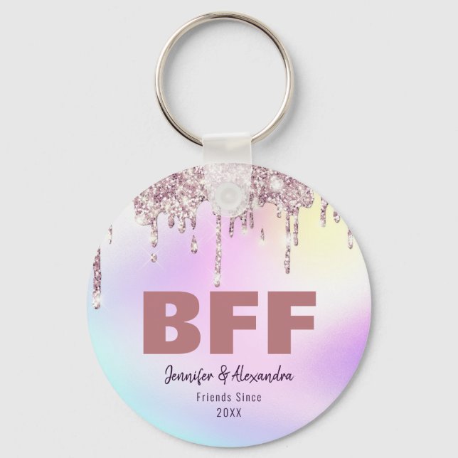 BFF Purple Rose Gold Glitter Dripping Best Friends Key Ring (Front)