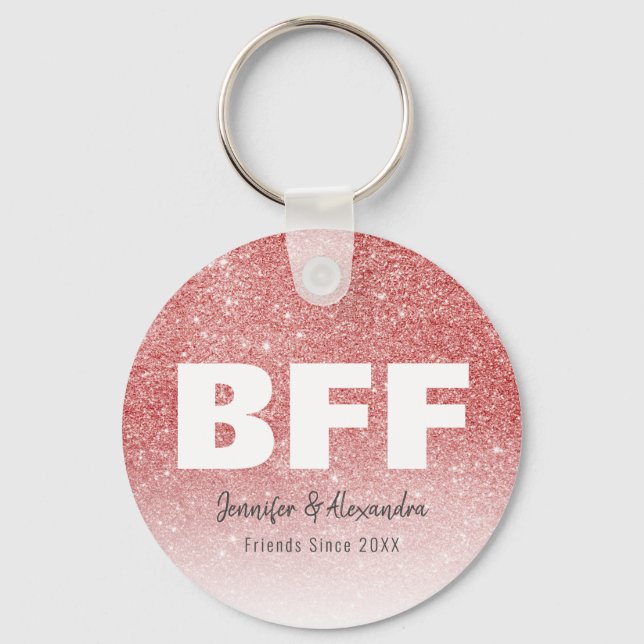 BFF Rose Gold Glitter Personalised Best Friends Key Ring (Front)