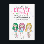 BFF VIP Birthday Party Invitation<br><div class="desc">A girl's invitation for a birthday celebration with her best friends. This adorable design features three pre-teen girls embellished with tiny hearts. Designed by Freepik. The card is easy to customise with your wording, font, font colour, paper shape options and choice of six paper types.Not exactly what you're looking for?...</div>
