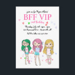 BFF VIP Birthday Party Invitation<br><div class="desc">A girl's invitation for a birthday celebration with her best friends. This adorable design features three pre-teen girls embellished with tiny hearts. Designed by Freepik. The card is easy to customise with your wording, font, font colour, paper shape options and choice of six paper types.Not exactly what you're looking for?...</div>